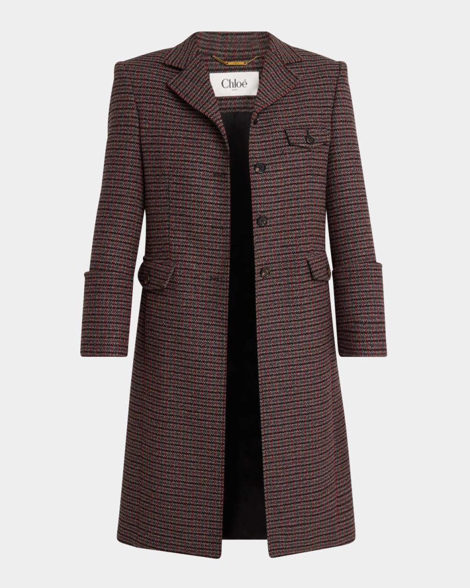 Houndstooth Wool-Blend Riding Coat